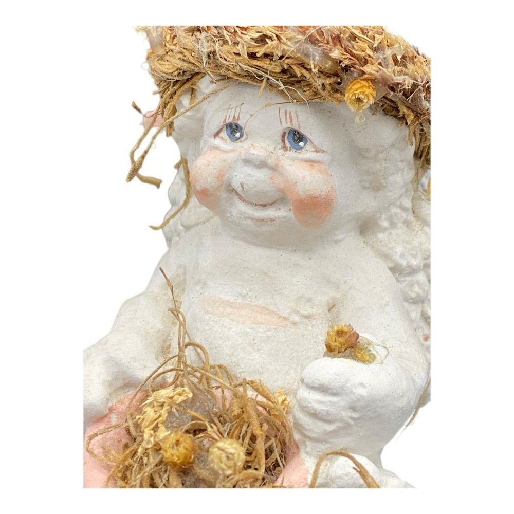 Vintage Dreamsicles Sitting Cherub Figurine Kristin Signed Cast Art Stone Angel